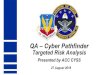 QA –Cyber Pathfinder · 4 QA Pathfinder Story: What? 688th COG: üLed QA Working Groups and Conferences consisting of QA SMEs üCollaborated with AFSPC/A4I and CYSS/CYM to define