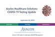 Avalon Healthcare Solutions COVID-19 Testing Update Healthcare Solutions C… · Avalon’s COVID-19 August 31st Testing Brief is on our website Avalonhcs.com If you would like to