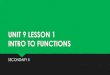 UNIT 9 LESSON 1 INTRO TO FUNCTIONS€¦ · UNIT 9 LESSON 1 INTRO TO FUNCTIONS SECONDARY II. OBJECTIVES • Tell if a relation is a function • Find the value of a function. FUNCTION