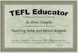 TEFL Educator fin conjurctioh With TEFL Boot Camp certifie ... · Teaching Hotel and Resort English The coursè!inclUdes componentS in methods, functional lessons and needs O Date