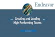 Creating and Leading High Performing Teams · 8/8/2019  · Focus Leading people Managing work Have Followers Subordinates Horizon Long term Short term Seeks Vision Objectives 