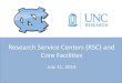 Research Service Centers (RSC) and Core FacilitiesDevelopment of RSC Recharge Rates •RSC recharge rates should be based on reasonable estimates for the cost of providing services,