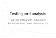 Testing and analysis...Continuous Integration How it works: CI Job Docker Container rostest PX4 SITL (Gazebo) Results Test (rospy / roscpp) Feedback Feedback rosbag Exported plots,