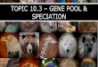 TOPIC 10.3 GENE POOL & SPECIATION · TOPIC 10.3 –GENE POOL & SPECIATION. Recall that a species is a 2 group of organisms that has the potential to produce fertile offspring. Populations