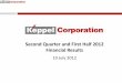 Second Quarter and First Half 2012 Financial Results