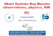 Short Gamma Ray Bursts: observations, physics, GW (II)