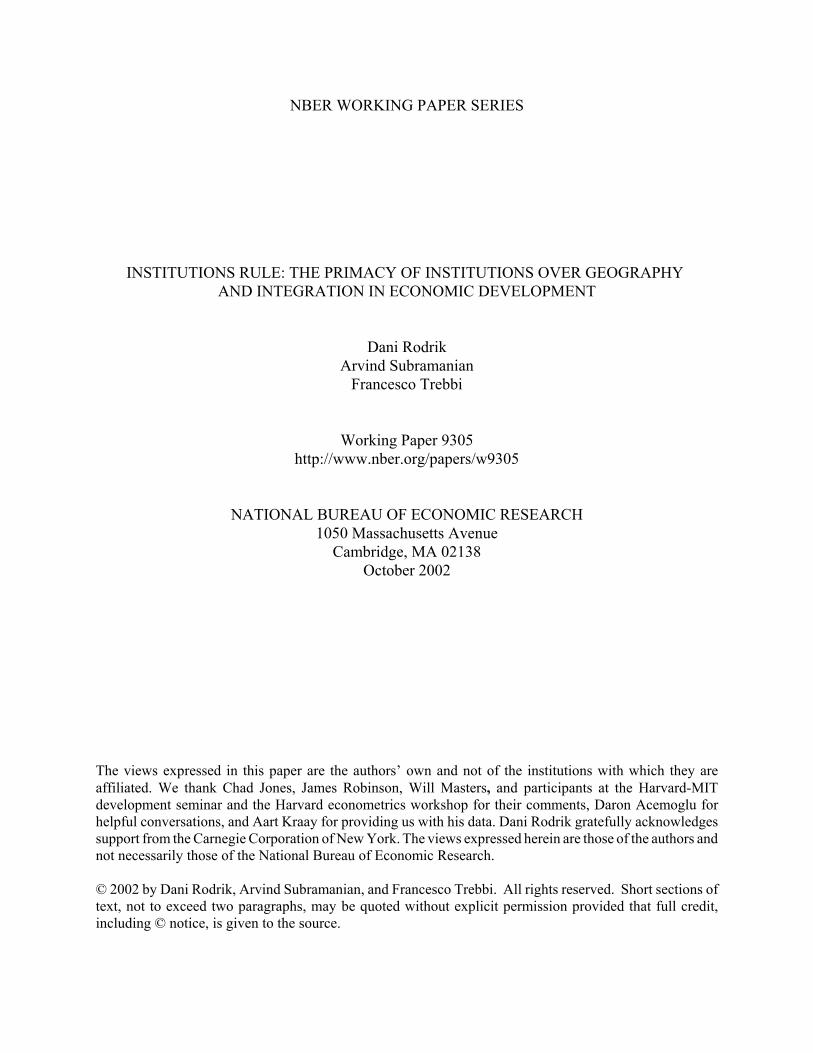 Pdf Nber Working Paper Series Institutions Rule The Pdfslidenet