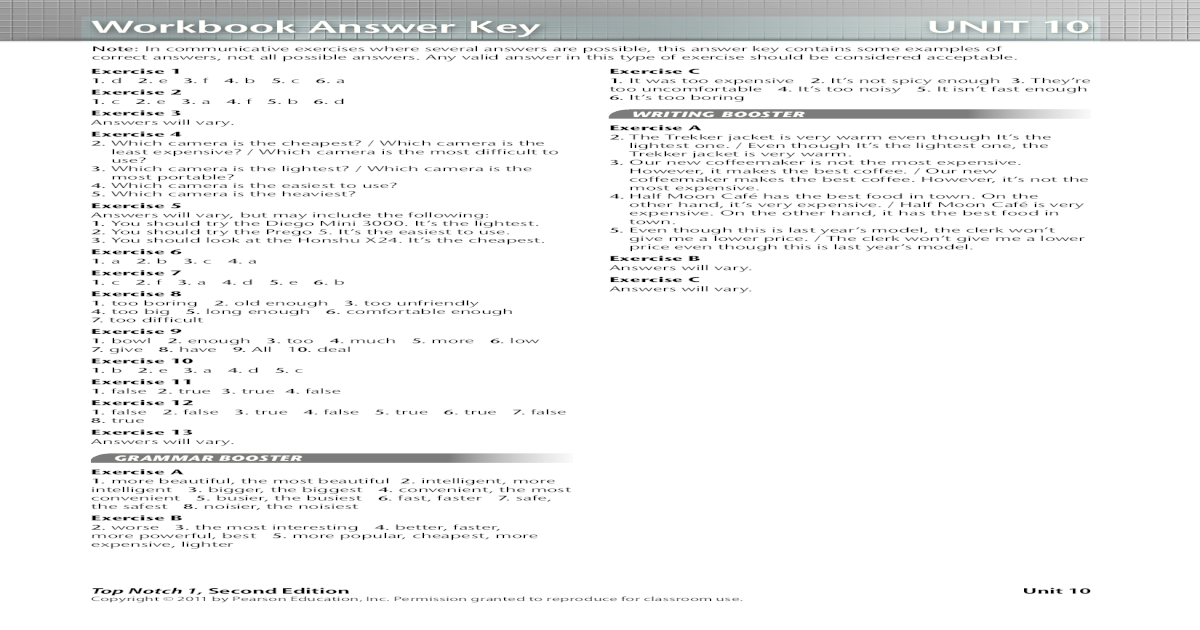 Workbook Answer Key UNIT 10 .Workbook Answer Key UNIT 10 false 2