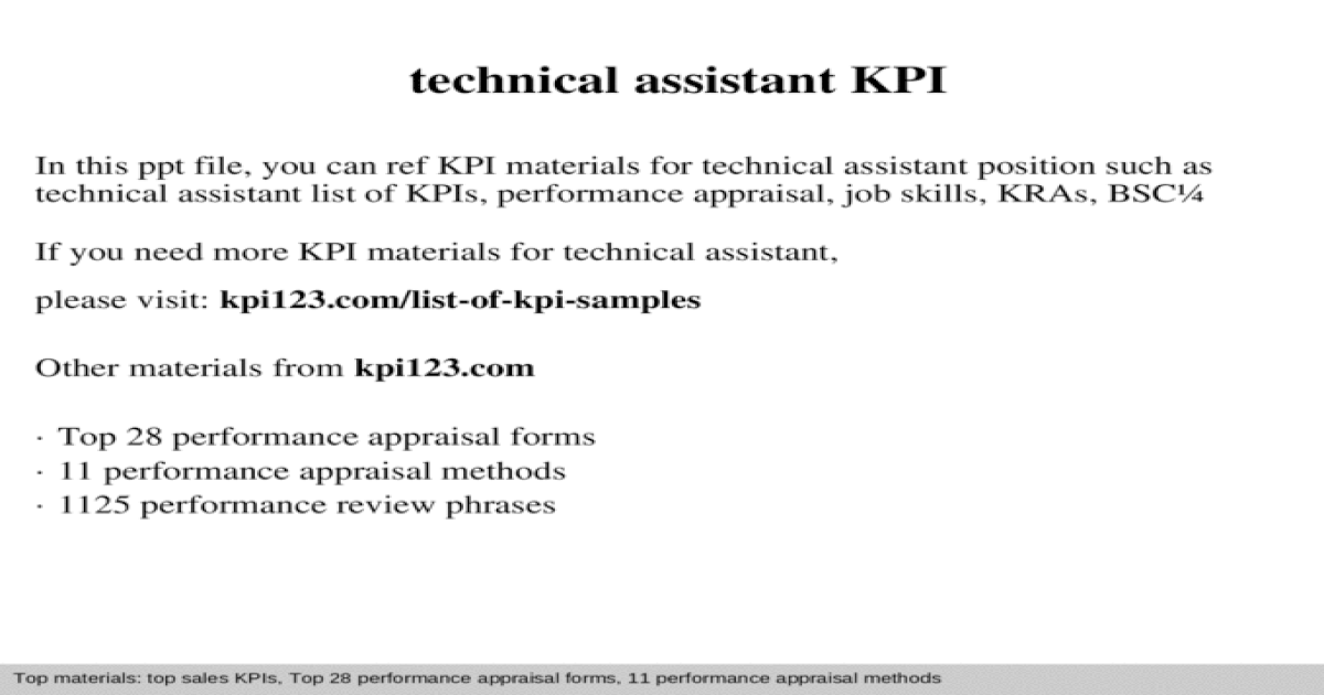 Technical assistant kpi