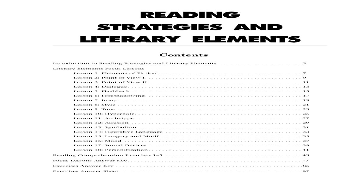 READING STRATEGIES AND LITERARY ELEMENTS .Exercises Answer Key