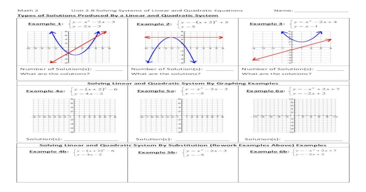 Math 2 Linear And Quadratic Systems Of Equations Worksheet Answers Tessshebaylo