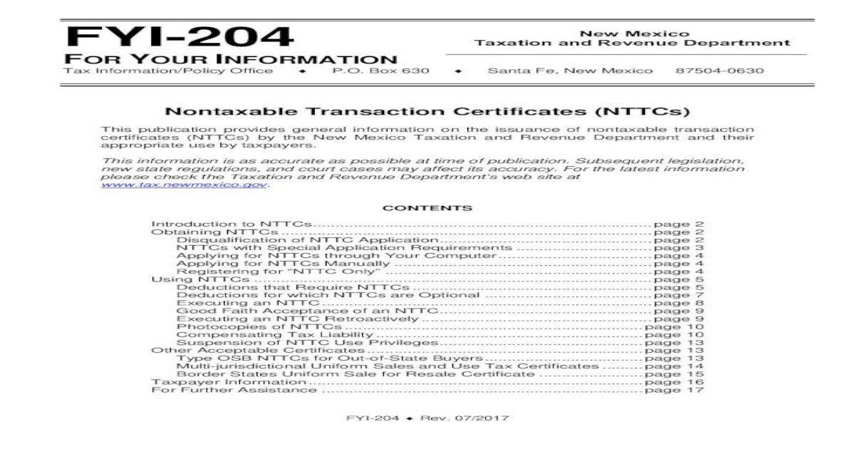 Nontaxable Transaction Certificates (NTTCs) New