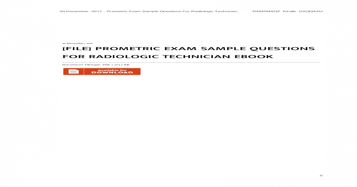 [File] Prometric Exam Sample Questions For Radiologicramp. Technologist prep