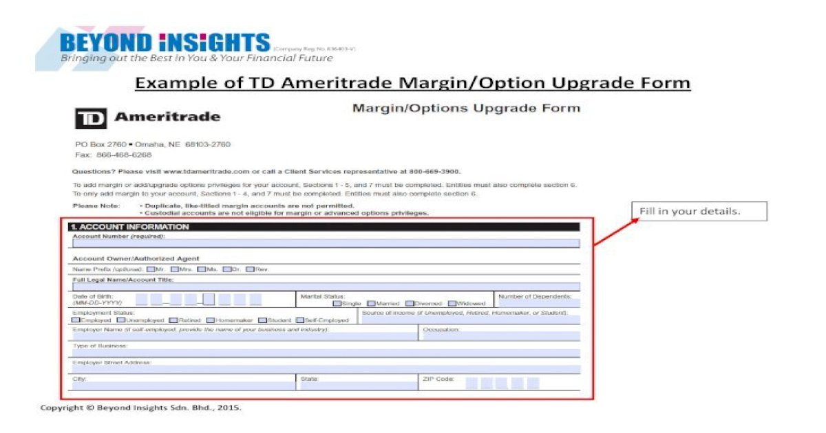 Example of TD Ameritrade Margin Option Upgrade Form