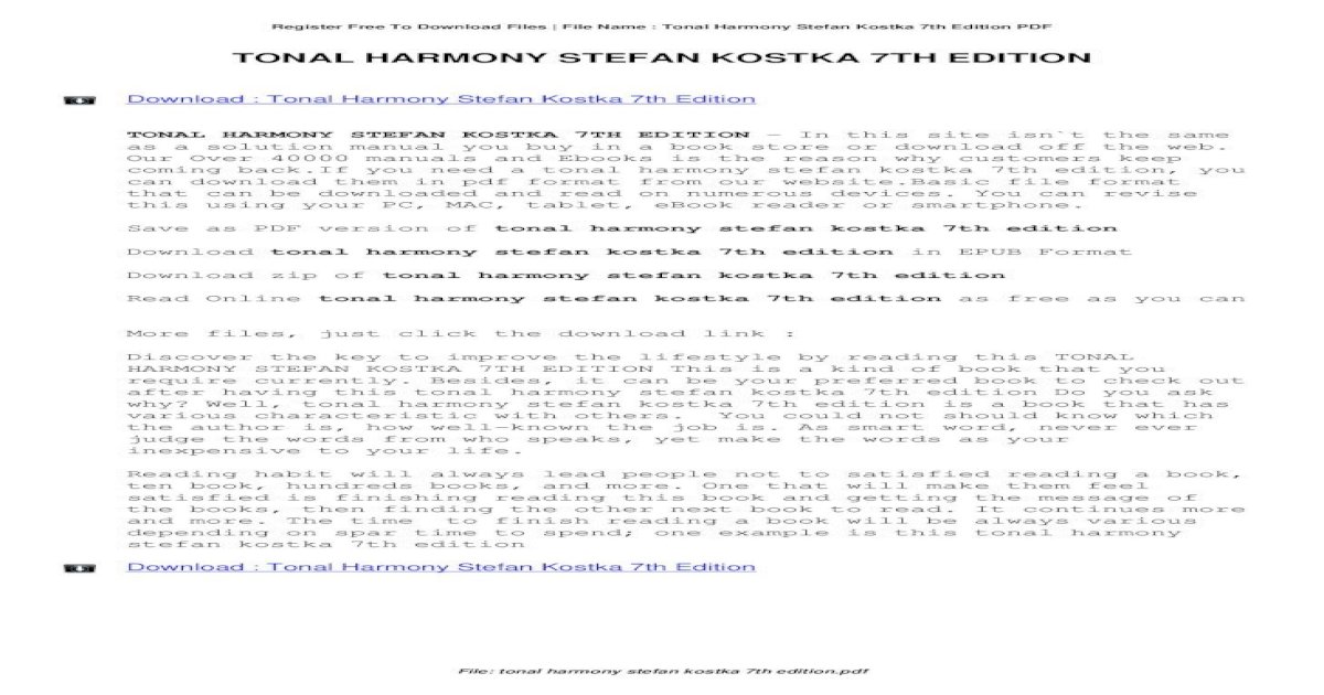 Tonal Harmony Stefan Kostka 7th HARMONY STEFAN KOSTKA 7TH EDITION