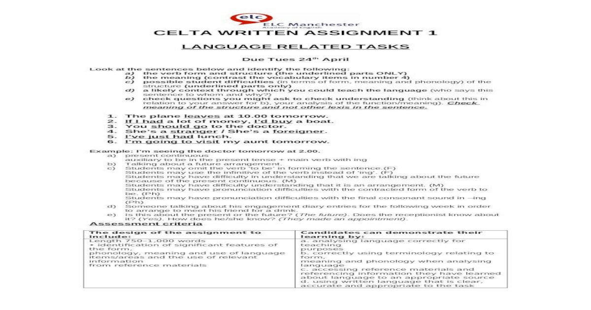 celta language analysis assignment examples