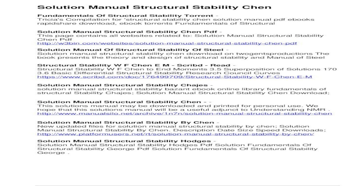 Solution Manual Structural Stability Chen Manual Structural Stability